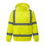 Leapy hi-vis rain jacket waterproof for workwear, made from 300D Oxford polyester with PU coating, providing 3000mm waterproof protection, windproof, tear-resistant performance and compliant with EN20471 & EN343