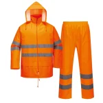Leapy hi-vis waterproof two-piece rainsuit for unisex, made from 150D Oxford polyester with PU coating, featuring 3000mm waterproof protection, wind resistance, EN ISO 20471 compliance and enhanced visibility