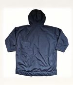 Back view of a navy Leapy waterproof windproof hooded changing robe for outdoor swimming