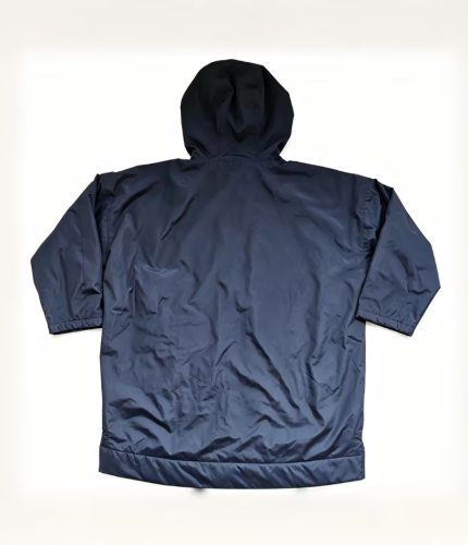 Back view of a navy Leapy waterproof windproof hooded changing robe for outdoor swimming
