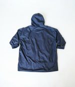 Back view of a navy Leapy windproof water-repellent hooded changing robe for outdoor activities