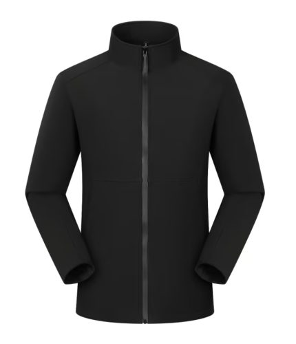 In-stock black Leapy® lightweight stand-collar softshell jacket in 75D stretch fabric for commuting and light outdoor activities