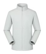In-stock white Leapy® lightweight stand-collar softshell jacket in 75D stretch fabric for commuting and light outdoor activities