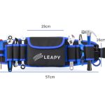 In-stock blue Leapy® three-layer electrician tool belt pouch with multi-slot storage, Velcro flap and adjustable waist belt
