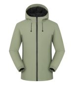 Light olive Leapy waterproof hooded padded jacket with graphene liner for cold-weather hiking