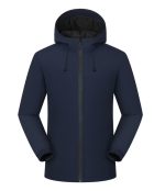 In-stock navy blue Leapy® waterproof hooded padded jacket with graphene warming liner for hiking and cold-weather commuting