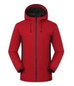 In-stock red Leapy® waterproof hooded padded jacket with graphene warming liner for hiking and cold-weather commuting