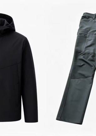 LEAPY black 3-in-1 waterproof jacket and dark grey durable stretch work pants set for North American wholesale sourcing