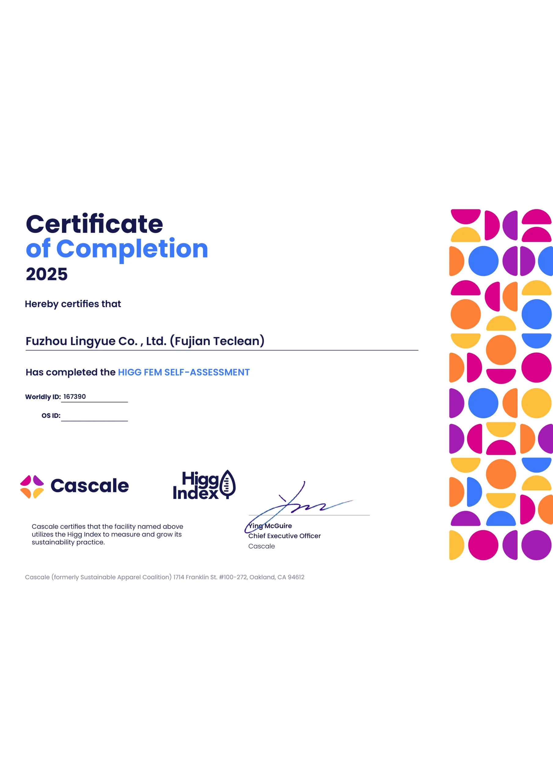 Higg FEM certificate