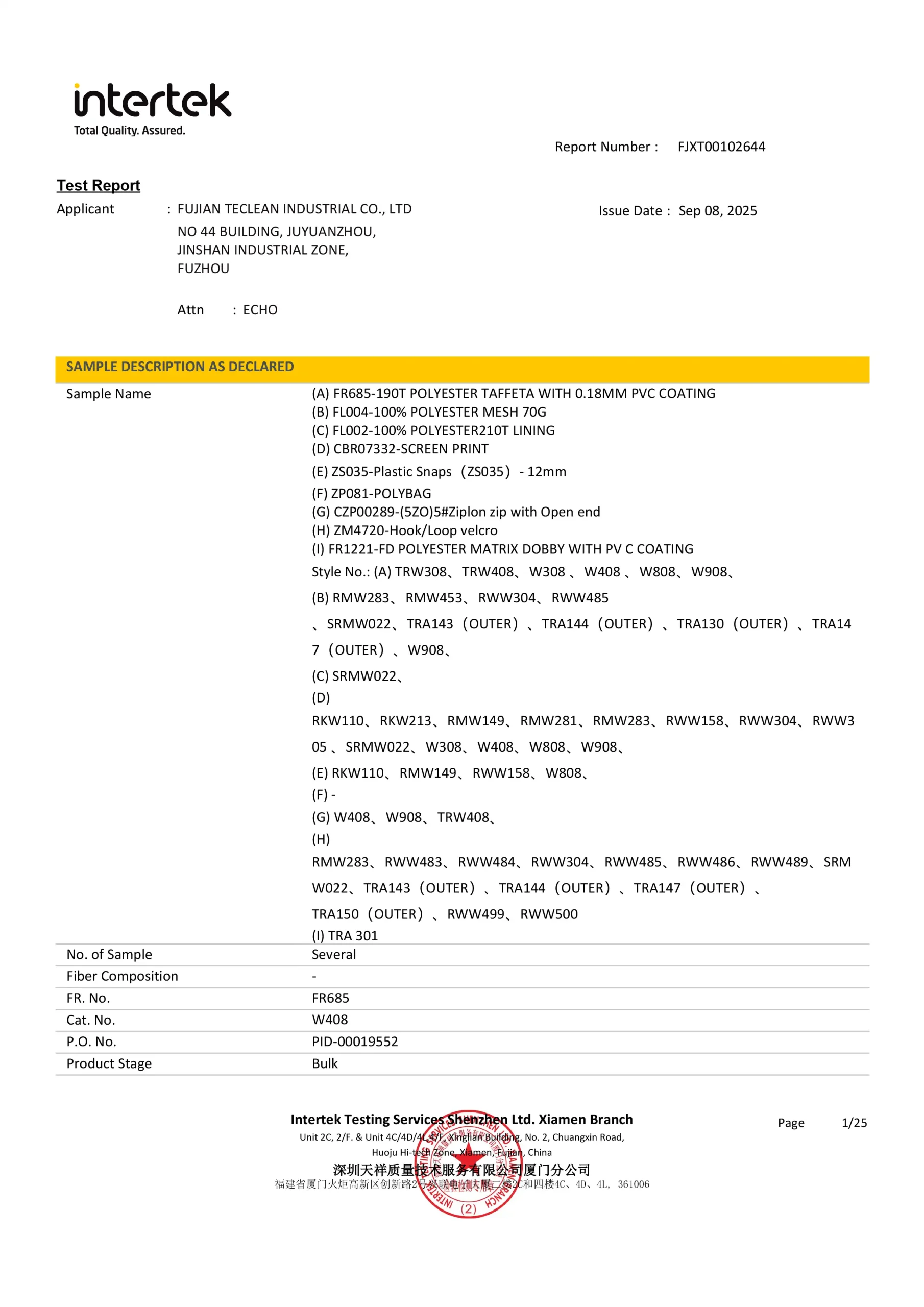 Intertek certificate