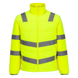LEAPY Style 6697 hi-vis yellow quilted liner for 3-in-1 winter work jacket, featuring reflective stripes for safety.