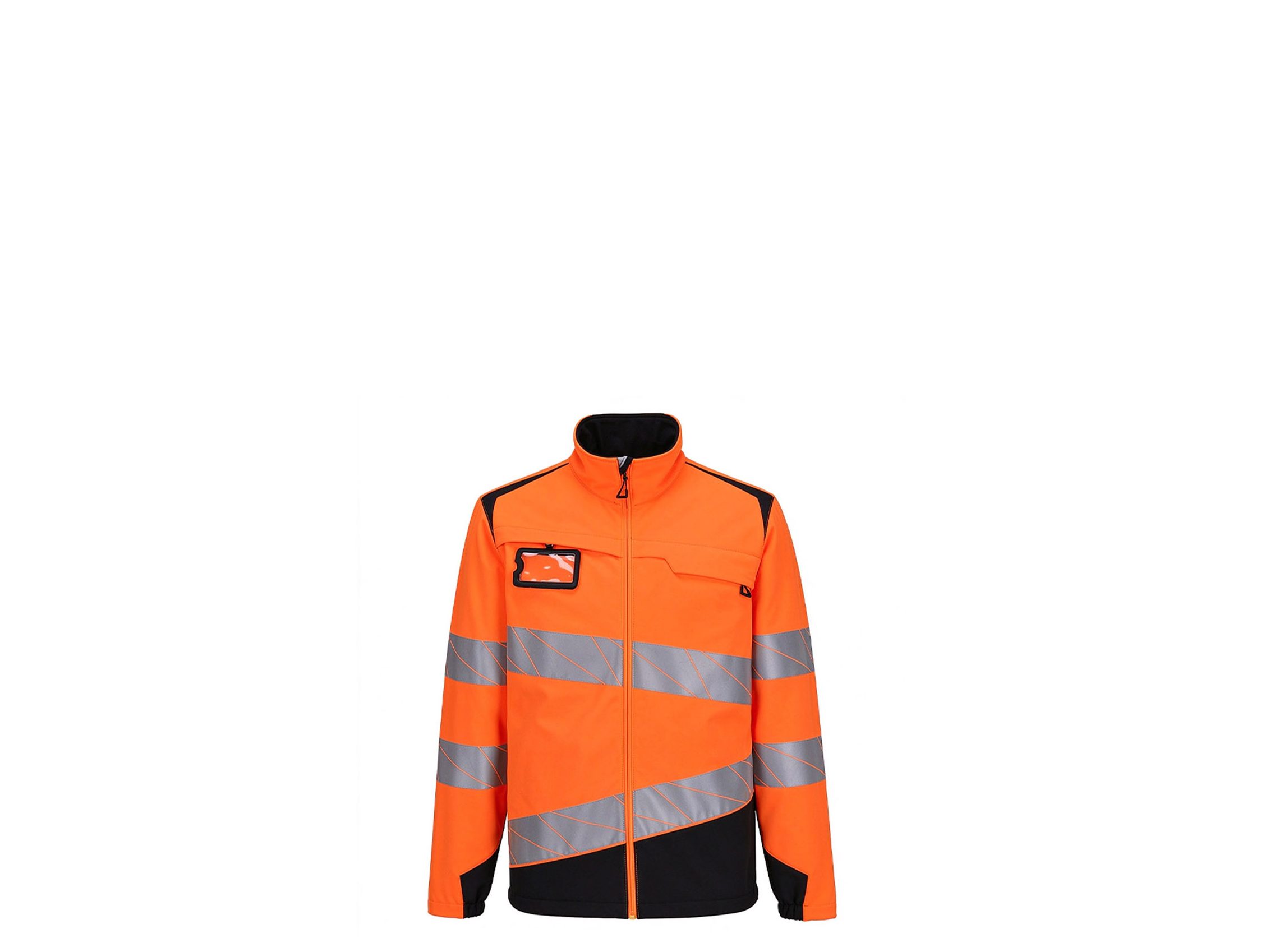 LEAPY orange hi-vis softshell jacket with reflective stripes for safety workwear.