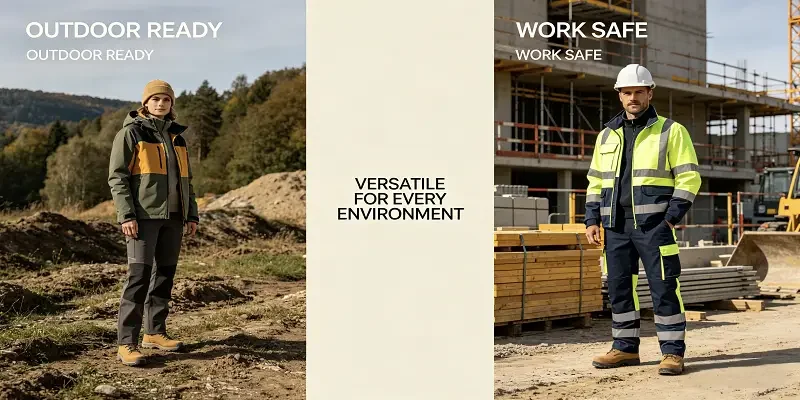 Leapy workwear for Eastern Europe Russia and Middle East featuring outdoor clothing and hi vis safety workwear for varied environments
