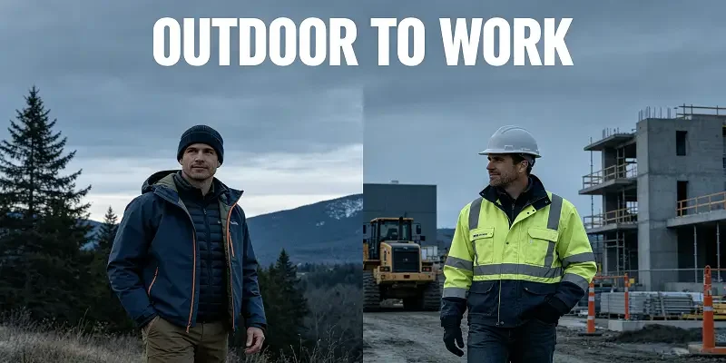 Leapy North America workwear featuring outdoor jacket and hi vis safety jacket for outdoor and construction work